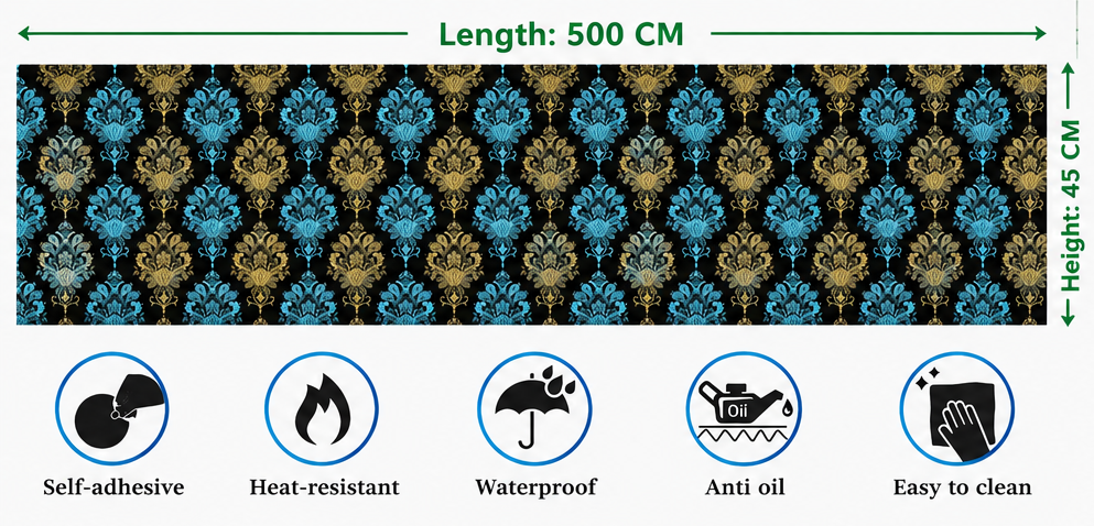 Self Adhesive Decorative Peel Stick Waterproof Floral Wallpaper Wall Decor Removable Wall Paper for  Room Hall Decoration PVC Vinyl DIY Contact Paper45x500cm