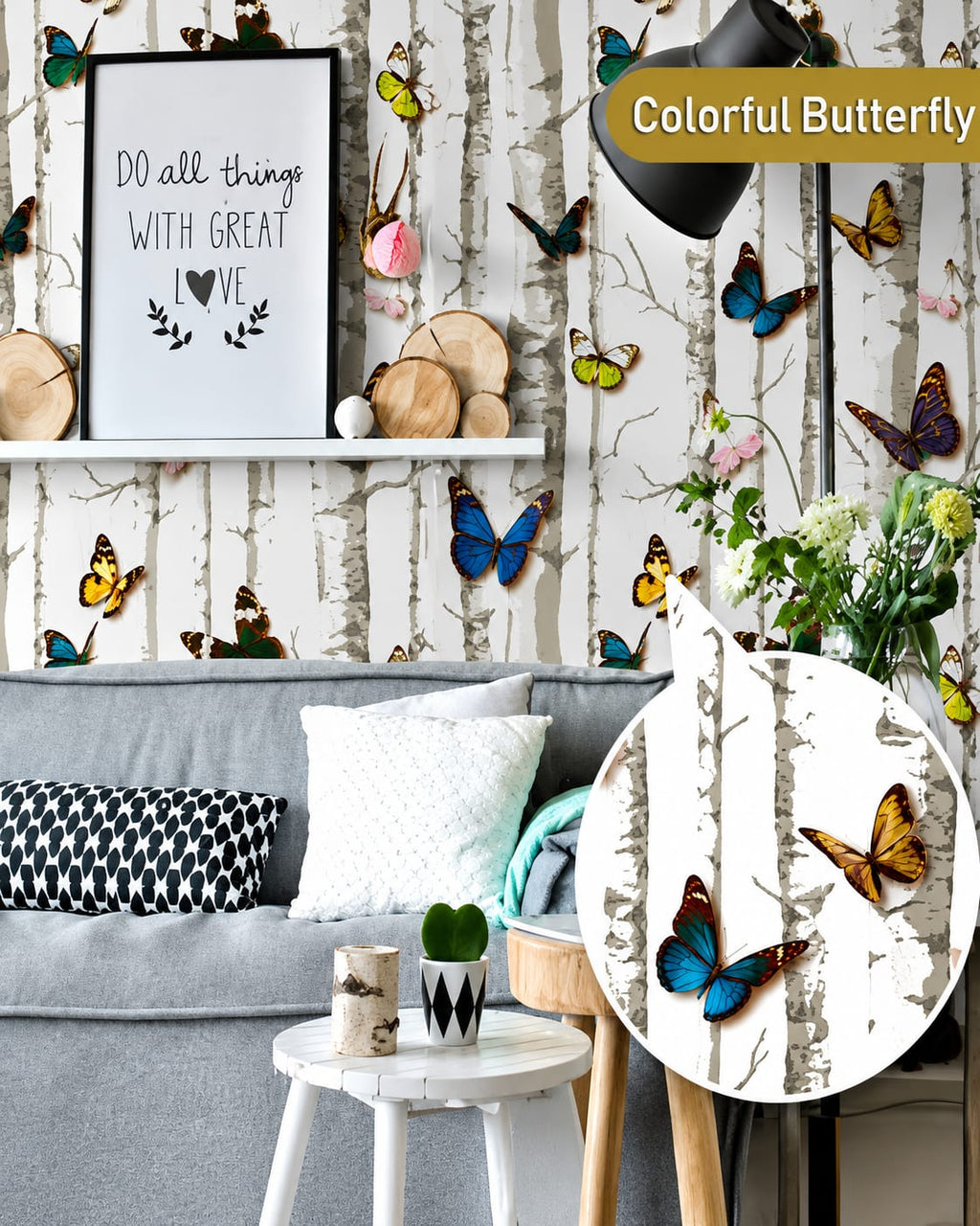 Self Adhesive Decorative Peel Stick Waterproof Floral Wallpaper Wall Decor Removable Wall Paper for Living Room Hall Decoration PVC Vinyl DIY Contact Paper45x500cm